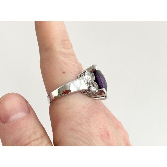 Purple Cubic Zirconia Sterling Silver Multi Gemstone Vintage Ring - sz 9 - Picture 9 of 10